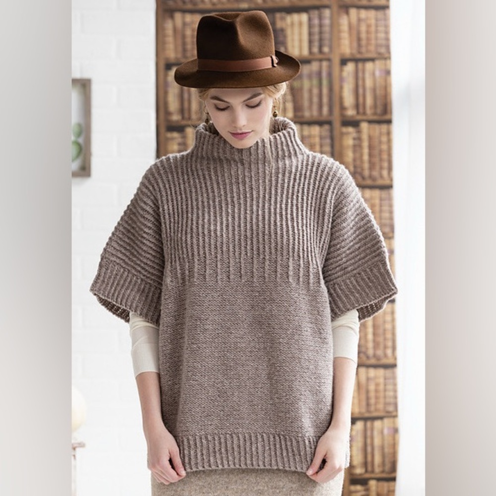 Handknit chunky wide turtleneck poncho